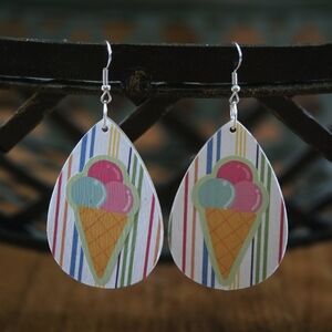 Hand Crafted Multicolor Ice Cream Cone Teardrop Earrings